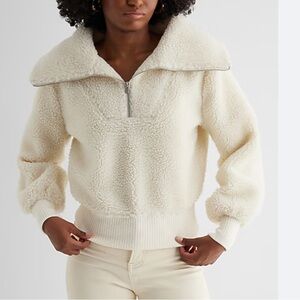 Express Teddy Quarter Zip Cream Sherpa Jacket size medium